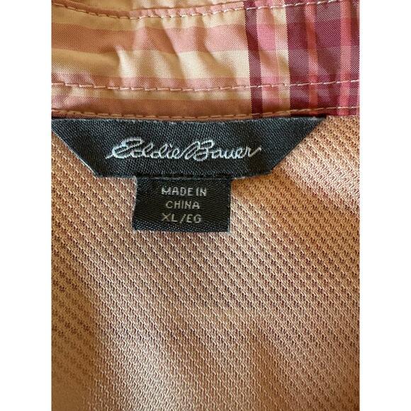 Eddie Bauer Ladies Short Sleeve Adventure Top, Peach Starling Plaid XL - Picture 3 of 16